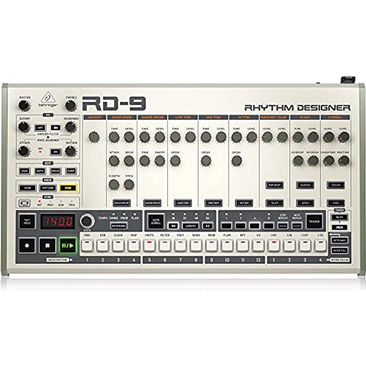 Behringer RD-9 Rhythm Designer, Analoger Drumcomputer mit 256 Patterns, authentischem TR-909 Sound und erweiterem Sequenzer – Bild 1