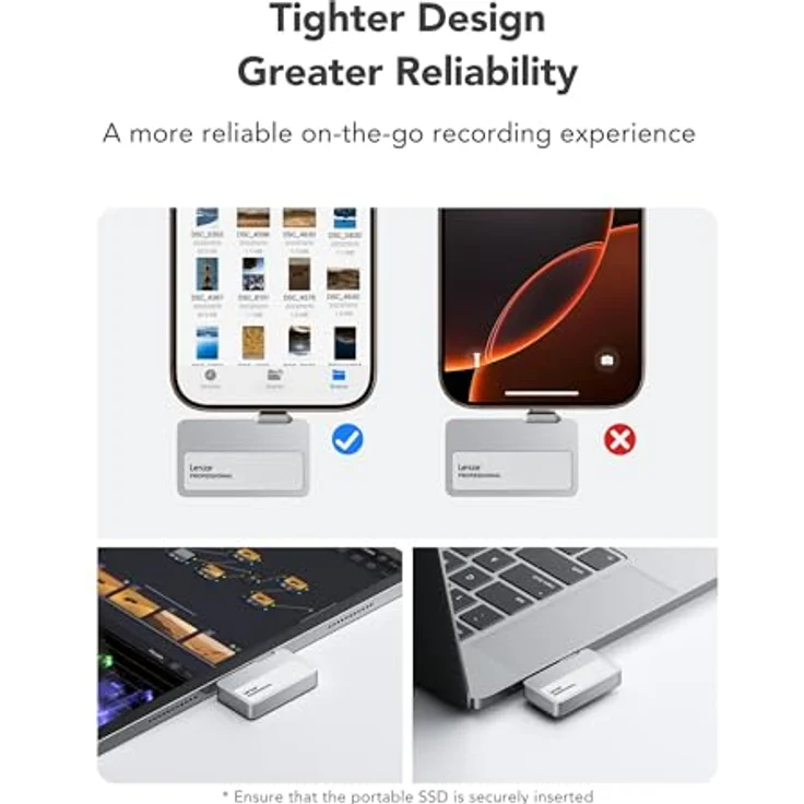 Lexar Professional Go Portable SSD mit HUB 1TB, ultrakompakt, unterstützt Apple ProRes, bis zu 1050MB/s Lesen und 1000MB/s Schreiben, USB 3.2 Gen 2, IP65, für iPhone 15/16, Schwarz – Bild 5