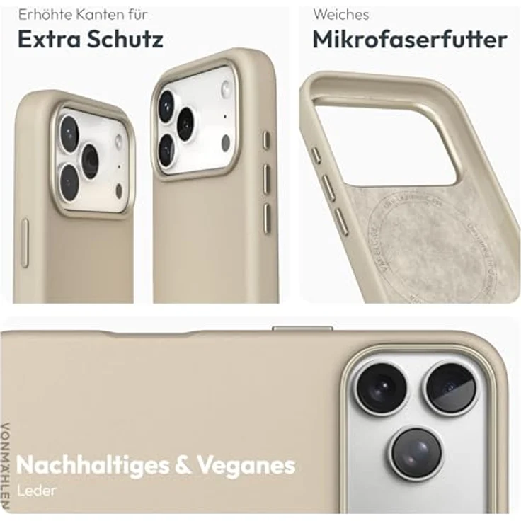 VONMÄHLEN Like Leather Case, luxuriöse Hülle aus veganem Leder für iPhone 17 Pro Max, MagSafe-kompatibel, umweltbewusst und elegant, Cream – Bild 3