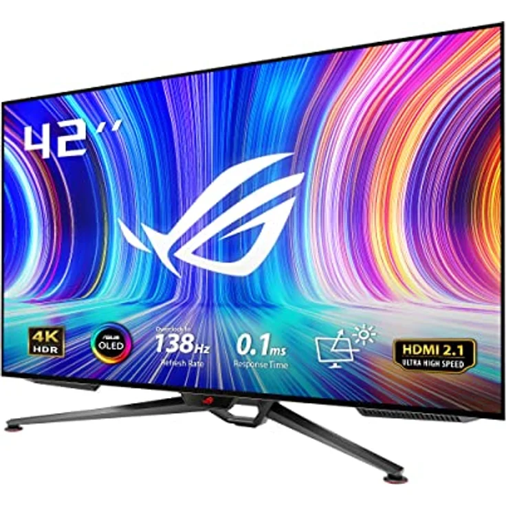 ASUS ROG Swift OLED PG42UQ | 41,5 Zoll 4K UHD Gaming Monitor | 138 Hz, 0.1ms GtG, G-Sync, 10-bit, HDR 10 | Stativ Sockel, smarte Kühlung, 16:9, 3840x2160, DP 1.4 DSC, HDMI 2.1, USB-Hub, Schwarz – Bild 1