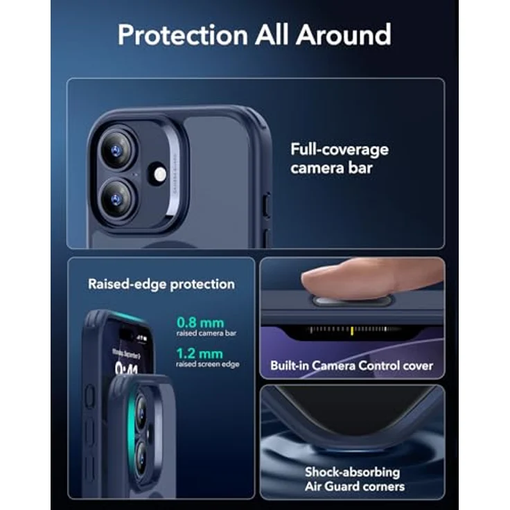 ESR Classic Hybrid HaloLock Case für Apple iPhone 17, MagSafe-kompatibel, frosted Blau (Transparent), Militärschutz mit Kamerasteuerung 1A86100401 – Bild 3