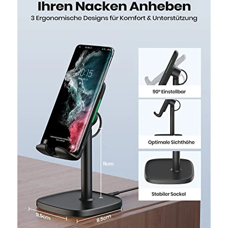 INIU Wireless Charger, 15W Induktive Ladestation Qi-Zertifiziert Schnelles Kabelloses Ladegerät Handy handyhalterung für iPhone 14 13 12 Pro Mini Max Xr Xs Samsung Galaxy S22 S21 S20 Google Pixel LG – Bild 3