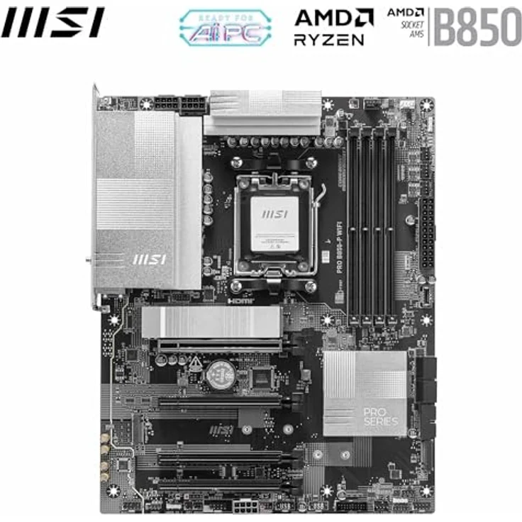 MSI PRO B850-P WiFi Mainboard, ATX - Unterstützt AMD Ryzen 9000/8000 / 7000 Prozessoren, AM5 - DDR5 Memory Boost, PCIe 5.0 x16 & 4.0 x16, M.2 Gen5, Wi-Fi 7, 5G LAN - Ultra Power, Frozr Guard, Triple M.2, High-Speed-Konnektivität – Bild 2