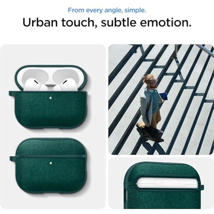 Spigen Urban Fit Hülle Case für AirPods Pro 3. Generation (2025), hochwertiges Nylon, samtweiche Innenseite, Mitternachtsgrün – Bild 3