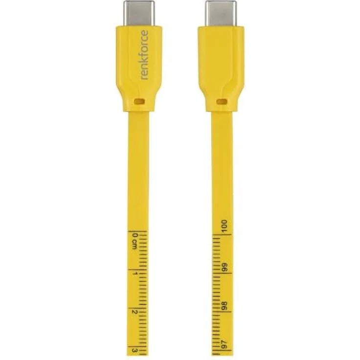 Renkforce USB-Kabel USB 2.0, USB-C® Stecker auf USB-C® Stecker, 1.00 m gelb mit metrischem Maß-Aufdruck – Bild 2