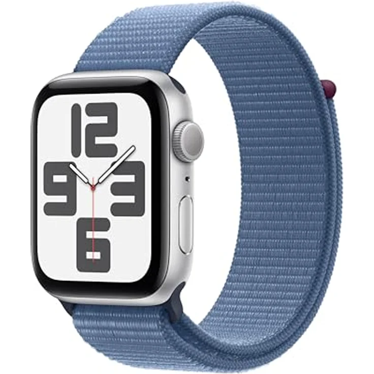 Apple Watch SE GPS (2. Generation), 44 mm Aluminiumgehäuse Silber, Sport Loop Winterblau – Bild 1