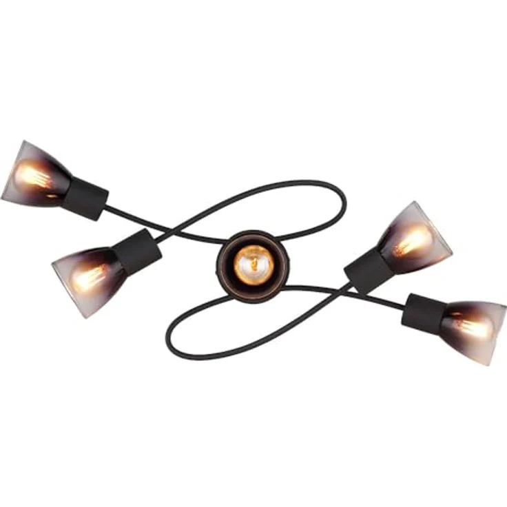 GLOBO Deckenlampe 5 flammig Deckenleuchte schwarz mit Glas rauchfarben klar, für Wohnzimmer und Schlafzimmer, 5x E14, LxH 58 x 16,5 cm – Bild 4