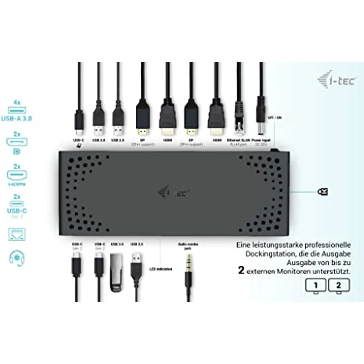 i-tec USB 3.0 / USB-C/Thunderbolt 3 Dual Display Docking Station Gen2 mit Stromversorgung 100W – Bild 2