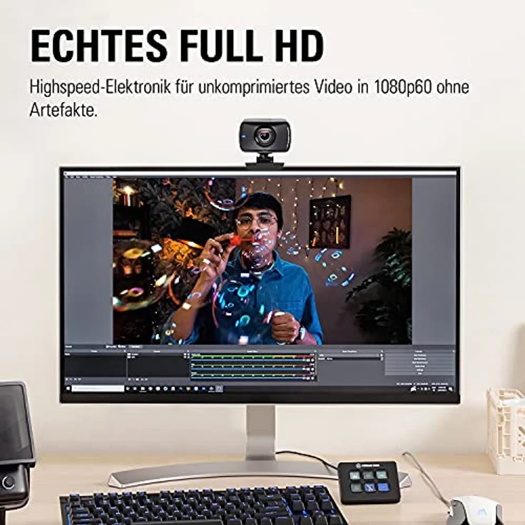 Elgato Facecam - 1080p60 Full HD Webcam für Videokonferenzen, Gaming, Streaming, Sony-Sensor, Fixfokus-Glasobjektiv, für Lichtverhältnisse in Innenräumen Optimiert, Zoom, Microsoft Teams, PC/Mac – Bild 5