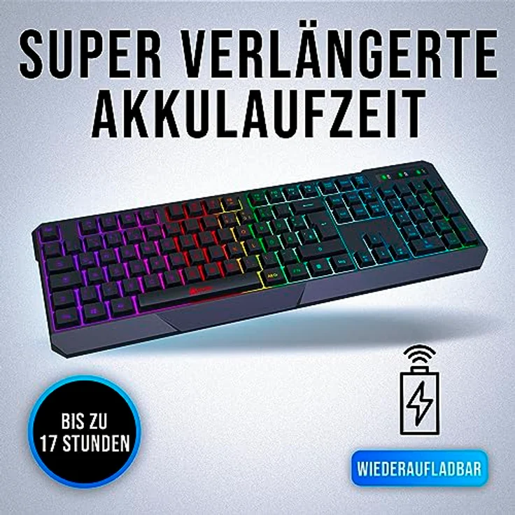 KLIM Chroma Wireless Gaming Tastatur Schwarz - Kabellos DEUTSCH QWERTZ - Ergonomisch, Wasserdicht, Leise - RGB Beleuchtung - NEU 2024 – Bild 3
