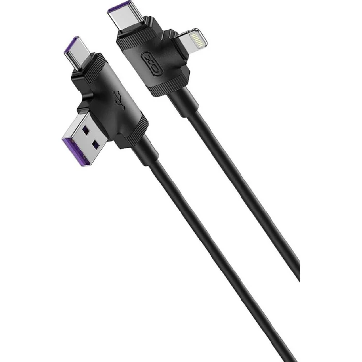 XO NB237, 4-in-1 Daten- und Ladekabel USB + USB-C mit iPhone-Anschluss, 1 m, 3A, schwarz