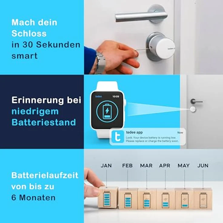 tedee GO 2 Set, Smartes Türschloss Silber mit biometrischem Tastenfeld Schwarz, WLAN-Bridge, Auto-Unlock, iOS & Android kompatibel, PIN + Fingerprint, Bluetooth, ohne Installationshardware – Bild 5