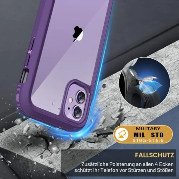 Miracase Glas Serie für iPhone 11 Hülle, 360 Grad Schutzhülle mit militärischem Schutz, stoßfest, sturzsicher, kratzfest, lila – Bild 3