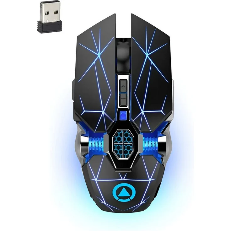 S&T Design RGB Gaming Maus Kabellos Wireless Leise Schwarz USB Gaming-Maus (Funk, 2400 dpi, Plug & Play / 7 Tasten / Extrem Leise)
