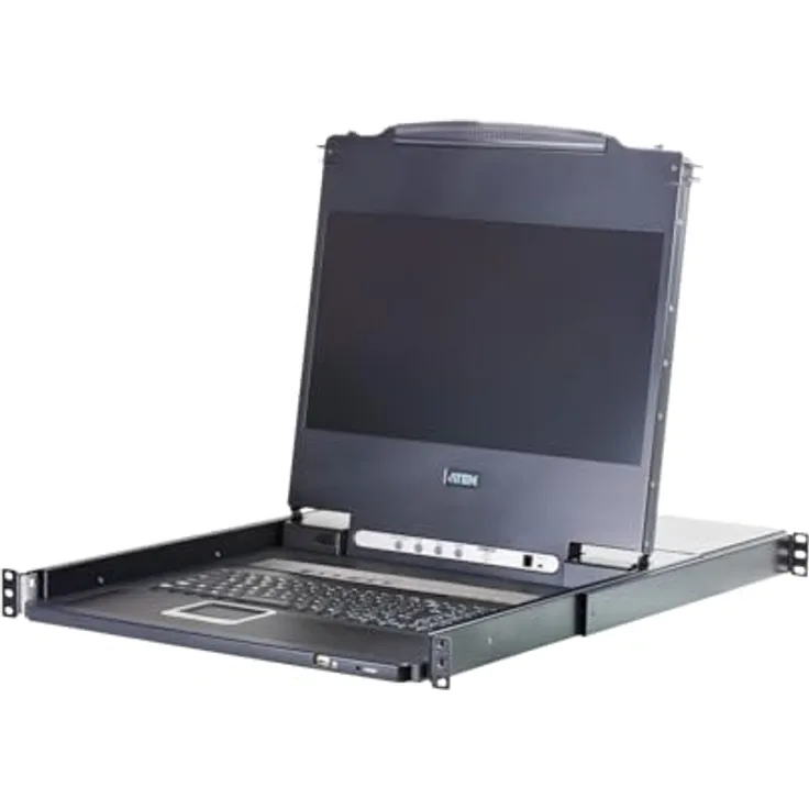 ATEN CL5708MW (D) 43cm Wide LCD KVM Switch, USB-PS/2,VGA, 8 Port, Tastaturlayout DE - Integrierte KVM-Konsole mit 17,3" LCD-Bildschirm, LED Beleuchtung, Auflösung bis 1280 x 1024 - schwarz