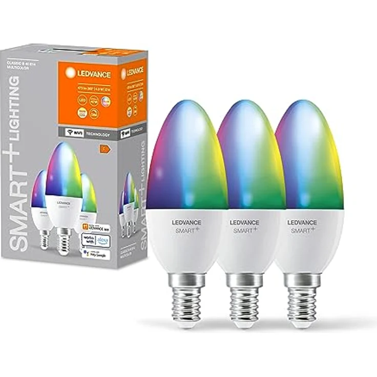 LEDVANCE Smarte LED-Lampe mit WiFi-Technologie für E14-Sockel, matte Optik ,RGBW-Farben änderbar, Lichtfarbe änderbar (2700K-6500K), 470 Lumen, Ersatz für herkömmliche 40W-Leuchtmittel, 3-er Pack – Bild 4