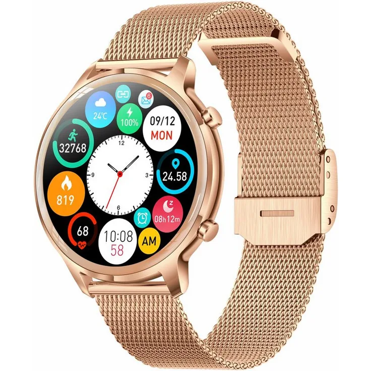 Manta Kelly Damen Smartwatch Gold Stahl, wasserdicht mit Sturzerkennung und Bluetooth-Konnektivität