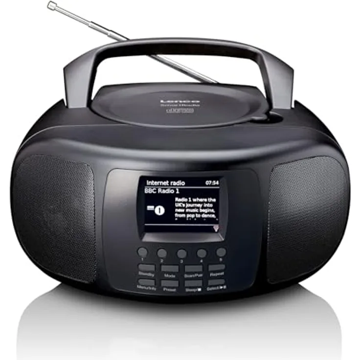 Lenco SCD-6000BK Tragbares Internetradio mit DAB+/FM, Bluetooth, CD-Player und 2,4-Zoll TFT-LCD-Farbdisplay, Dualband-WLAN, Stereo-Sound - schwarz