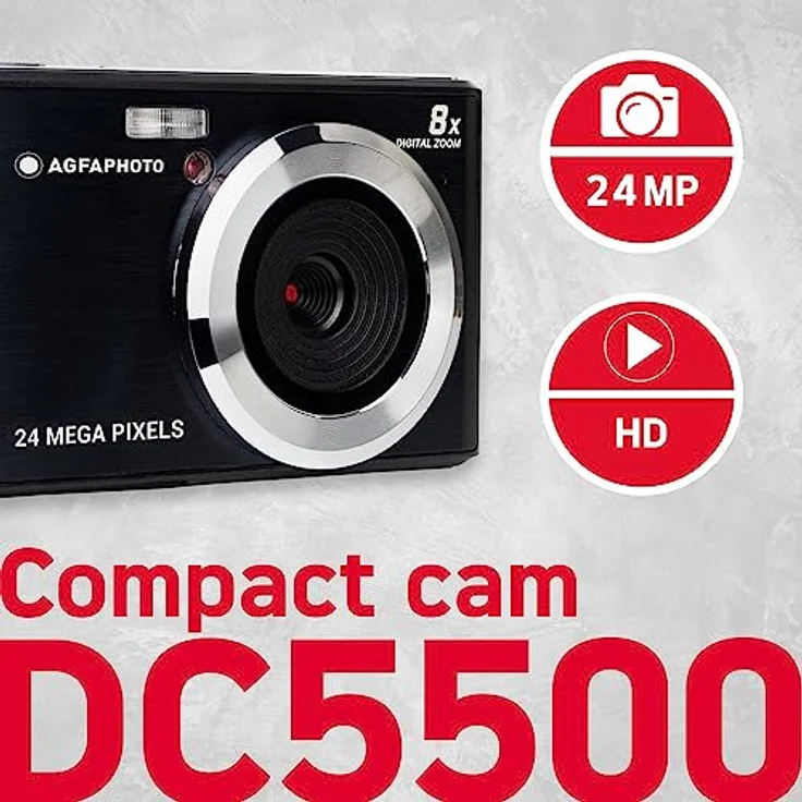 AgfaPhoto DC5500 digitale Kompaktkamera (8x Digit. Zoom, 5 MP, HD-ready), schwarz  – Bild 2