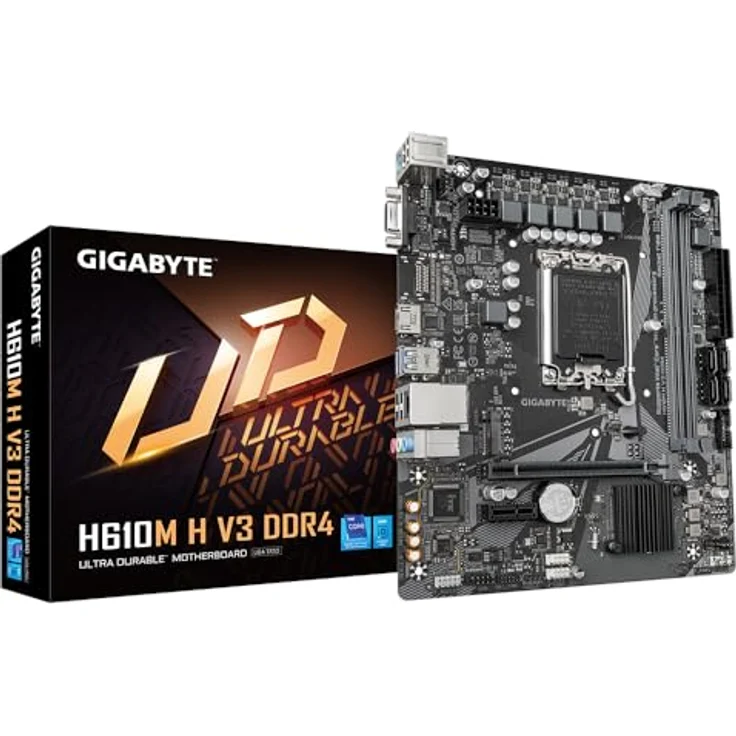 Gigabyte H610M H V3 DDR4 Motherboard - Unterstützt Intel Core 14th CPUs, 4+1+1 Hybrid Phasen Digital VRM, bis zu 3200MHz DDR4, 1xPCIe 3.0 M.2, GbE LAN, USB 3.2 Gen 1 – Bild 1