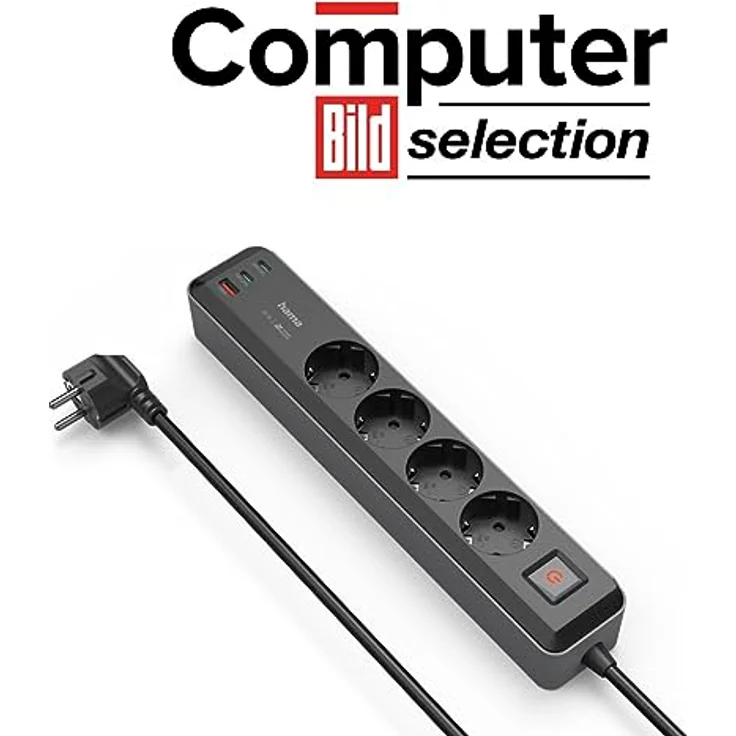 Hama Steckdosenleiste 4-fach USB-C/A 65W PD mit Schalter, 1,4 m, Schwarz/Grau – Bild 2