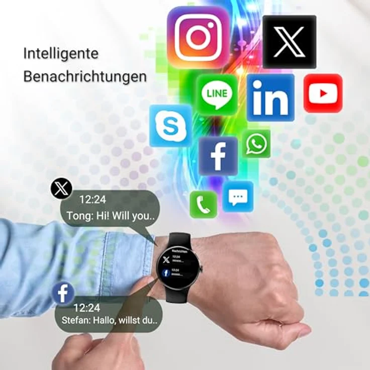 XINJI SmartWatch N2, Bluetooth Fitnessuhr mit AMOLED Touchpanel, Puls-/HRV-/Blutsauerstoff-Messung, Schlafmonitor, Musikspeicher, Kalorien-/Schrittzähler, Benachrichtigungsfunktion, wasserdicht, schwarz – Bild 3