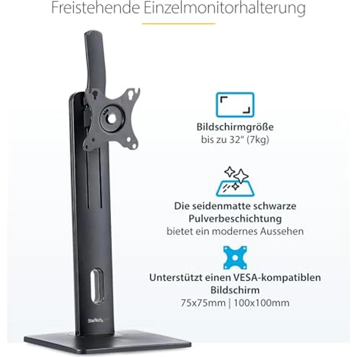 StarTech Monitorhalter für Tisch, VESA-kompatibel bis 32 Zoll, Höhenverstellbar 10,4-16,3 Zoll, Schwarz – Bild 2