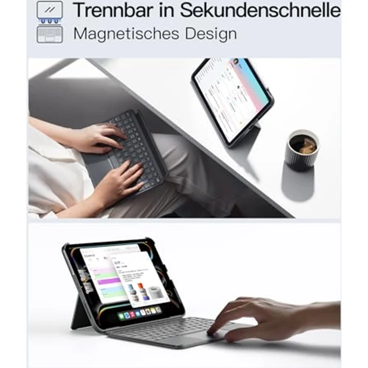 Inateck Hülle mit Tastatur, ACE Touch Ultraleichte Tastatur Nur für iPad Pro 11 2024 M4, Abnehmbar, mit Touchpad, Hoch-/Querformat Ständer, QWERTZ, KB04122, Ultraleicht & schlank, Magnetisches abnehmbares Design, Kompatibel mit iPad OS – Bild 5