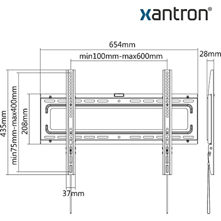 Xantron® STRONGLINE-42 Fernseher Wandhalterung für 37-75 Zoll, VESA 200x200 bis 600x400, max. 50kg, flach mit nur 2.8cm Wandabstand, inkl. Montagematerial – Bild 4