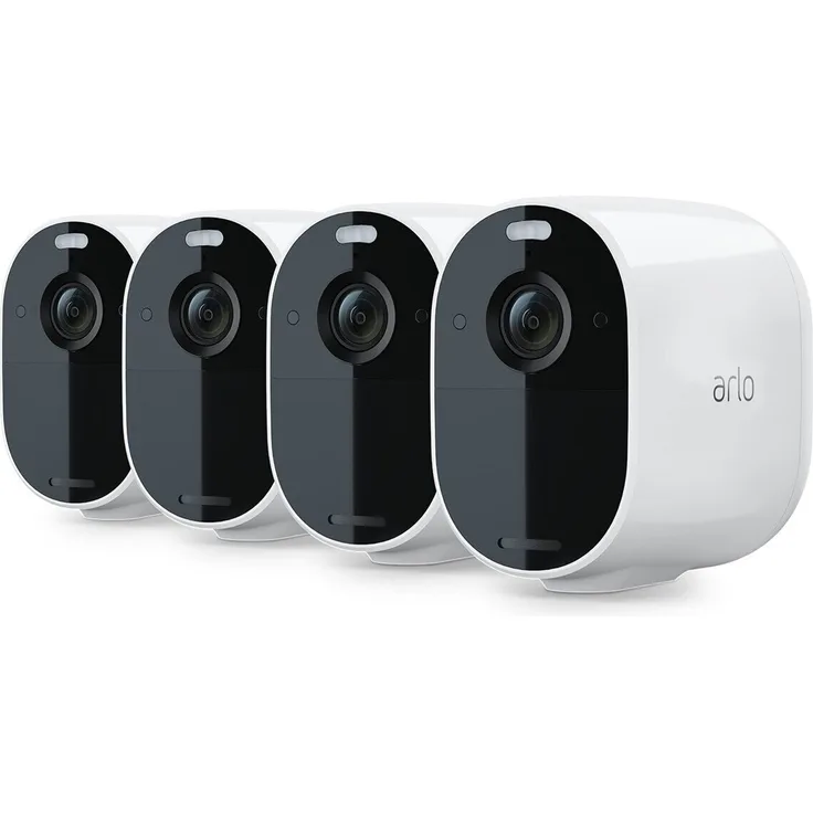 Arlo Essential Spotlight VMC2430 WLAN Überwachungskamera außen, kabellos, 1080p, Farbnachtsicht, Bewegungsmelder, 2-Wege Audio, kein Hub benötigt, 4-Pack, weiß (VMC2430-100EUS)