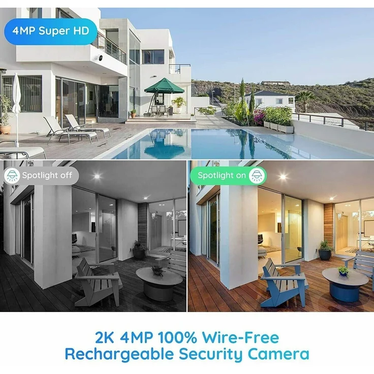 Reolink Argus 3 Pro 2K 4 MP Überwachungskamera, Außen, Akku, mit Personen-/Fahrzeugerkennung, WLAN Batterie IP Kamera mit 2,4/5 GHz, Spotlights, Vollfarb-Nachtsicht, PIR-Sensor, Zeitraffer, 2-Wege-Audio, Weiß – Bild 6