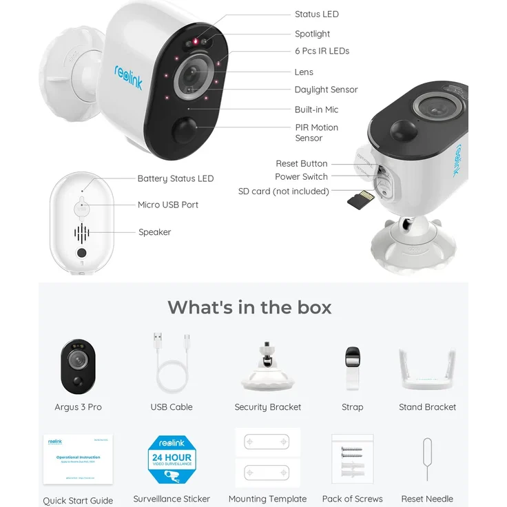 Reolink Argus 3 Pro 2K 4 MP Überwachungskamera, Außen, Akku, mit Personen-/Fahrzeugerkennung, WLAN Batterie IP Kamera mit 2,4/5 GHz, Spotlights, Vollfarb-Nachtsicht, PIR-Sensor, Zeitraffer, 2-Wege-Audio, Weiß – Bild 9