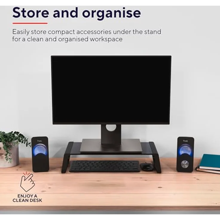 Trust Monta Monitorständer 41 x 22 x 10 cm, Bildschirmerhöhung aus Hartglas, Schreibtisch Monitorerhöhung, Monitor Stand für Laptop, Bildschirme, Computer, Notebook, Mac, PC, Büro - Schwarz – Bild 4