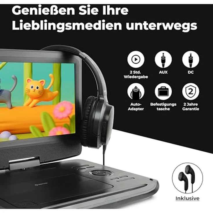 Denver MT1097, Tragbarer DVD-Player mit 10 Zoll drehbarem Bildschirm, USB-Anschluss und Kopfstützenhalterung, Modell 2023 – Bild 3