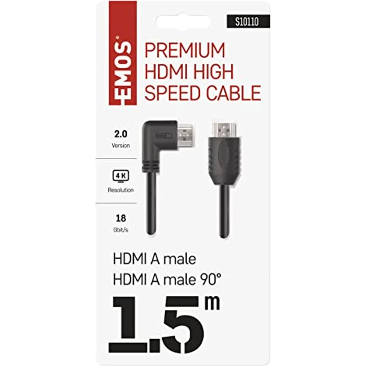 EMOS High Speed HDMI 2.0 Kabel mit Ethernet 1,5 m, 18 Gbit/s Hochgeschwindigkeitskabel mit Ultra HD, 4K, 3D, ARC Unterstützung, 90° Winkelstecker auf A-Stecker schwarz – Bild 4