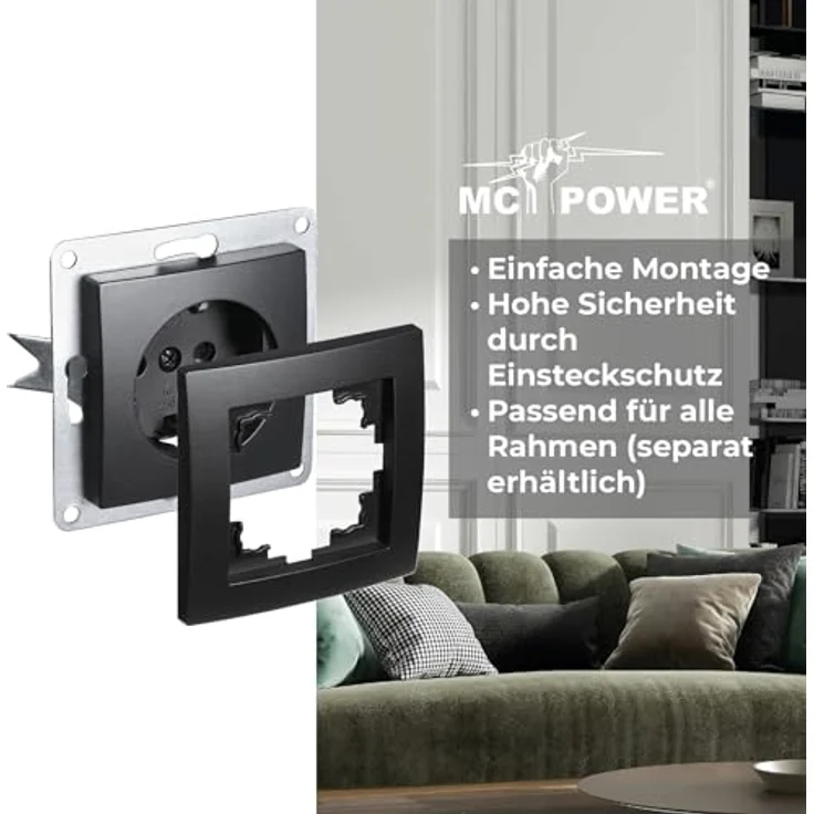 McPower Steckdosen Set Flair, matt schwarz, 2-Fach Profi, flexibles Montagesystem mit Einsteckschutz – Bild 3
