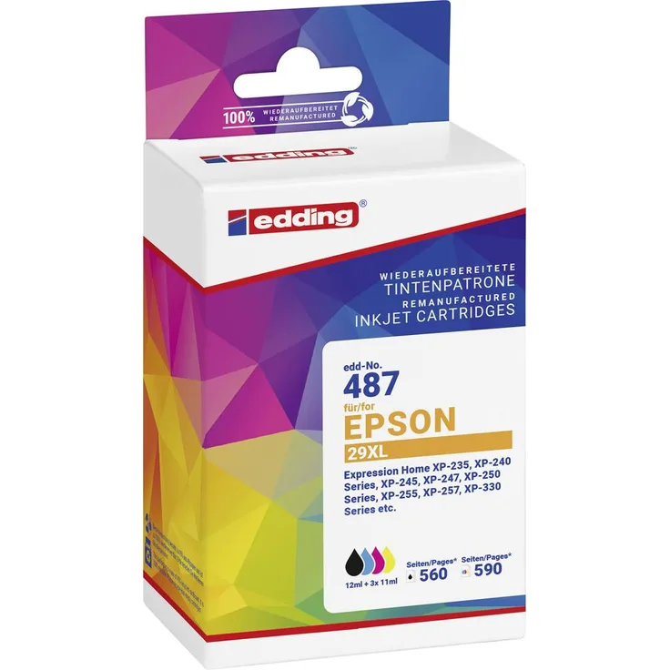 Edding EDD-487 Druckerpatrone schwarz, cyan, magenta, gelb, Kompatibel zu Epson T2996, T2991, T2992, T2993, T2994, 29XL, 4er-Set