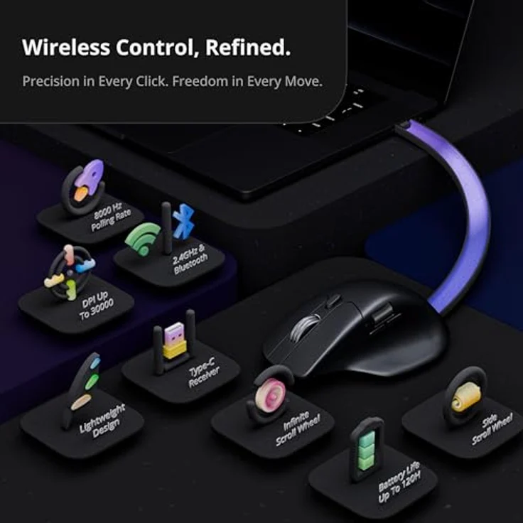 KEYCHRON Keychron M6 8K, Kabellose Ultra Silent Maus mit ergonomischem Design, schwarz – Bild 2