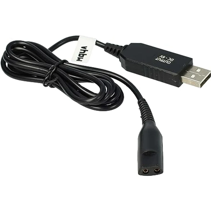vhbw Ladekabel für Braun CruZer 6 BT5010, BT5090, BT5070, BT5050 - 13,2 cm Netzkabel mit USB-A Stecker, schwarz – Bild 3