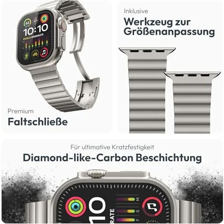 VONMÄHLEN Link Bracelet Pro, Titanarmband kompatibel mit Apple Watch, ultraleicht, mit 25% Recyclinganteil und Anpassungstool – Bild 3