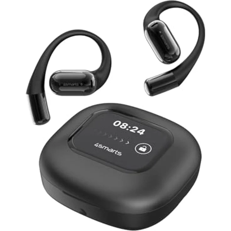 4smarts SkyBuds AI Screen, Open-Ear Bluetooth Kopfhörer mit Touch-Display, 28 Stunden Akkulaufzeit, Schwarz – Bild 1