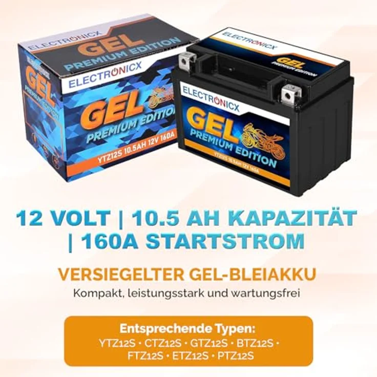 Electronicx GEL-YTZ12S GEL Motorradbatterie 11Ah 12V - wartungsfrei, auslaufsicher, rüttelfest für Motorrad, Roller und Quad – Bild 5