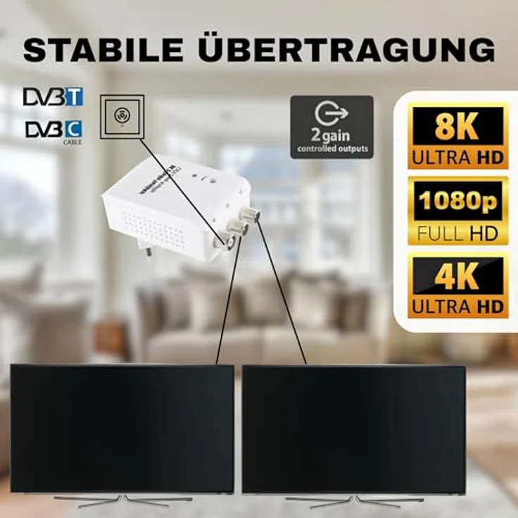 TronicXL Zweigeräteverstärker CATV Verstärker für Kabelfernsehen, 2x 20 dB Verstärkung, Plug & Play, Kompakt, 47-782 MHz Frequenzbereich – Bild 4