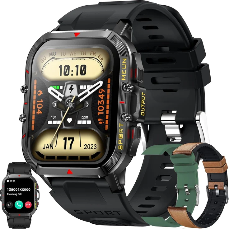 SGDDFIT Herren Smartwatch mit Telefonfunktion, 1.96 Zoll Touchscreen, IP68 Sportuhr mit 100 Sportmodi, Herzfrequenz, Schlaf, Blutdruck, Pedometer, integrierte Kameras für Video- und Sprachanrufe