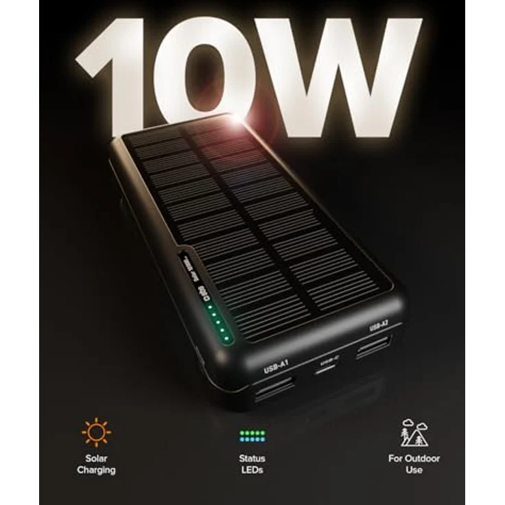 SBS Solar Ladegerät (10000 mAh, 10 W, 37 Wh), Powerbank, Schwarz – Bild 4