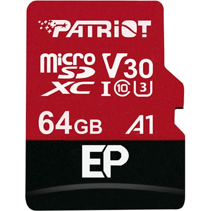 Patriot EP Series - Flash-Speicherkarte (microSDXC-an-SD-Adapter inbegriffen) - 64 GB - A1 / Video Class V30 / UHS-I U3 / Class10 - microSDXC UHS-I