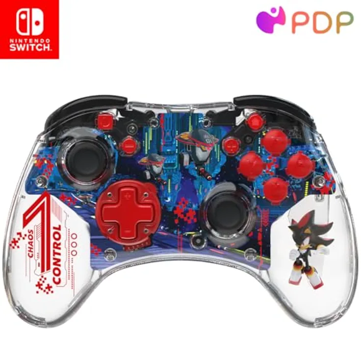 PDP REALMz™ Wireless Nintendo Switch Pro Controller, Rechargeable LED, Licensed for Nintendo Switch|Lite|OLED: Sonic Shadow Space Colony ARK (with Full Motion Controls) - Blauer Wireless Controller mit LED-Effekten