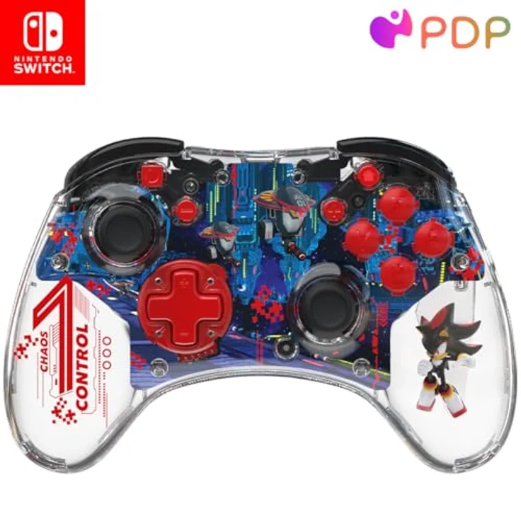 PDP REALMz™ Wireless Nintendo Switch Pro Controller, Rechargeable LED, Licensed for Nintendo Switch|Lite|OLED: Sonic Shadow Space Colony ARK (with Full Motion Controls) - Blauer Wireless Controller mit LED-Effekten – Bild 1