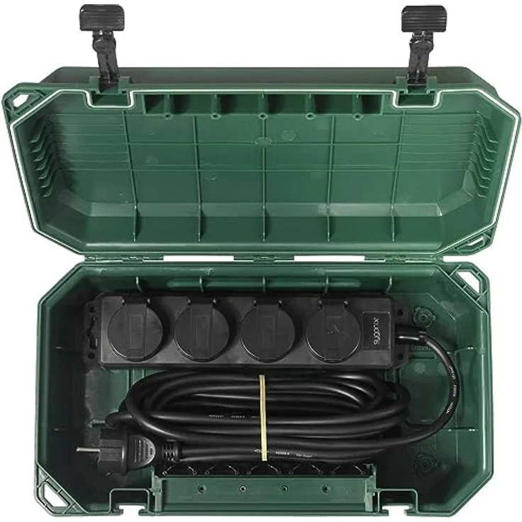 Sygonix Steckdosenleiste SY-5598168 Verteilerbox 4fach Standard-Grün (seidenmatt) Schwarz erhöhter Berührungsschutz 4x 5m – Bild 2