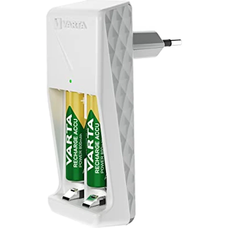 VARTA Akku Ladegerät, inkl. 2X AA 2100mAh, Batterieladegerät für wiederaufladbare Batterien, lädt 2 AA/AAA gleichzeitig, Mini Charger, weiß – Bild 4
